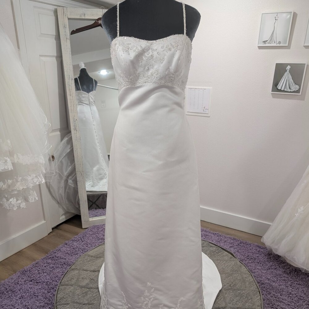 Elegant White Beaded Spaghetti-Strap Wedding Dress